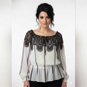INC International Concepts Black and White Sheer Blouse With Lace. Size 24W.
